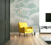 A living room featuring the cloud wall mural.