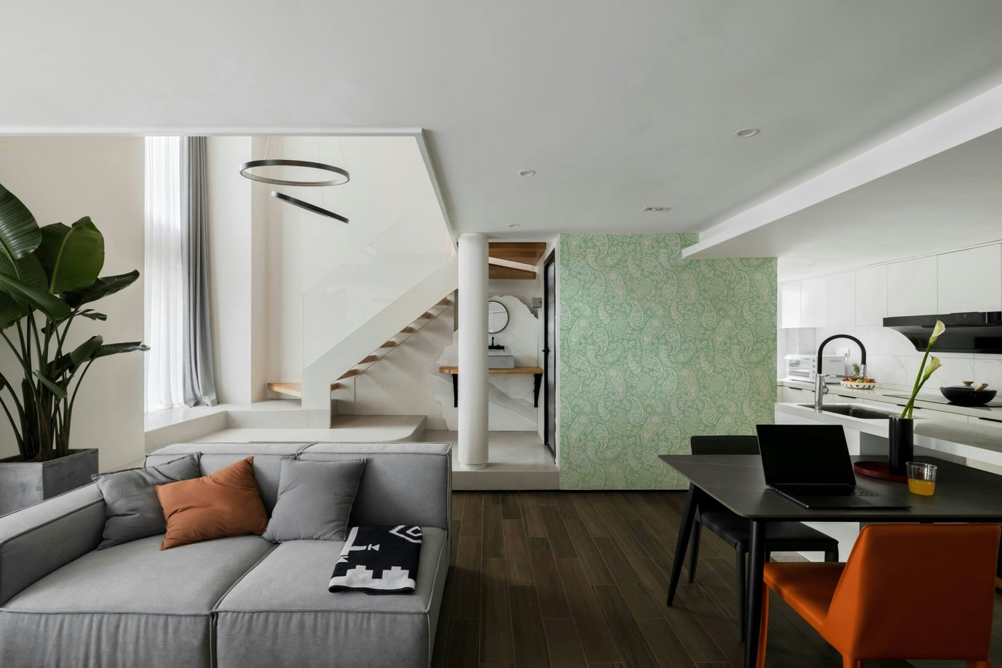 Gentle creams and muted pink/gold accents.

