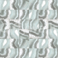 Mint Marble Agate Serenity wallpaper mural close-up showing a checkerboard of mint-green and white agate slices with crystal centers