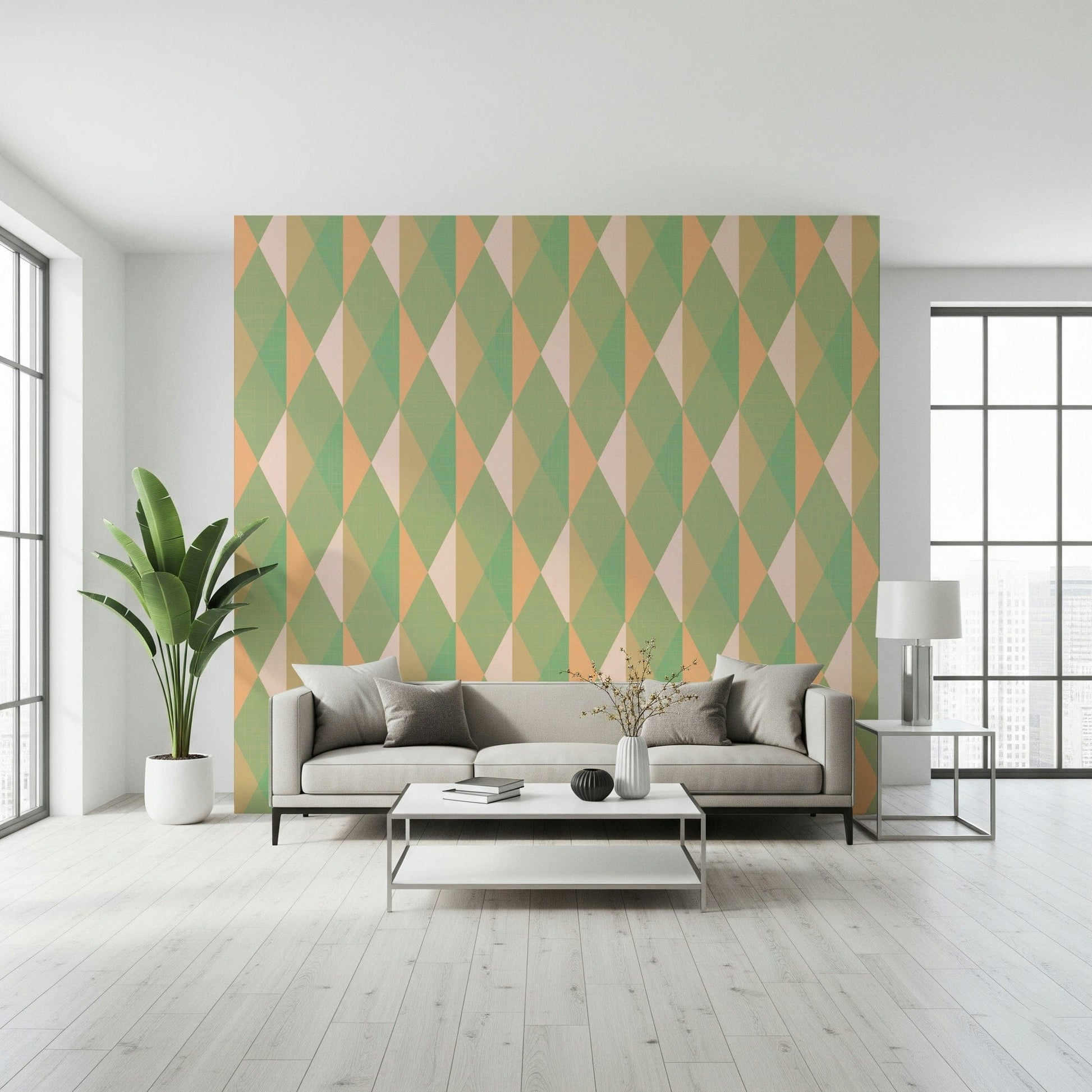 Pastel geometric wall mural updates office wall
