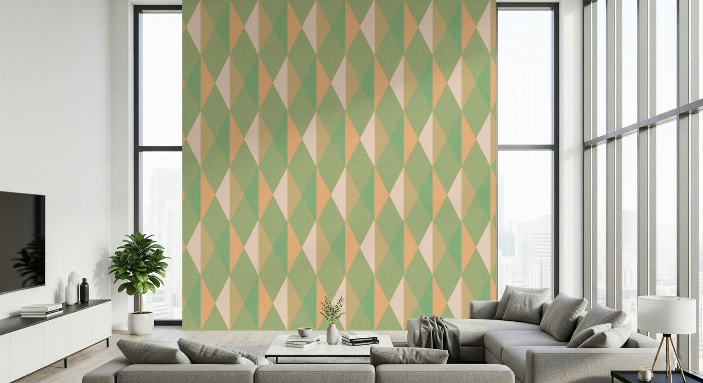 Triangle wall mural defines stylish lounge space