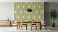 Mint & Peach Triangles modular geometric structure wall art.