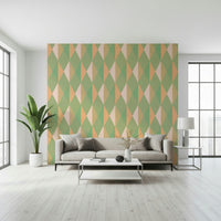 Green and peach prism wall covering Mint & Peach Triangles.