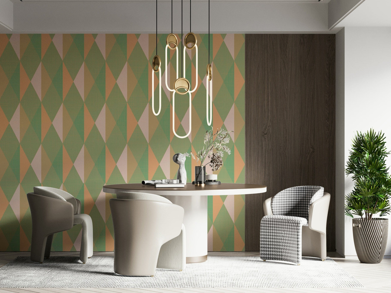 Mint & Peach Triangles chic geometric wallpaper mural design.