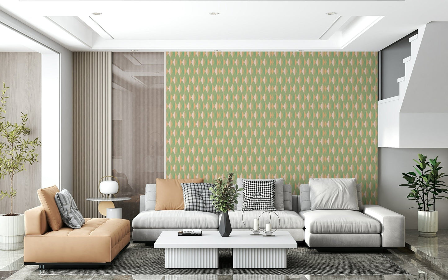 Mint & Peach Triangles soothing repeating polygonal paper.