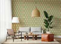 Retro rhombus pattern Mint & Peach Triangles wall mural style.