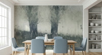 A calming serene forest wallpaper mural that defines a space.