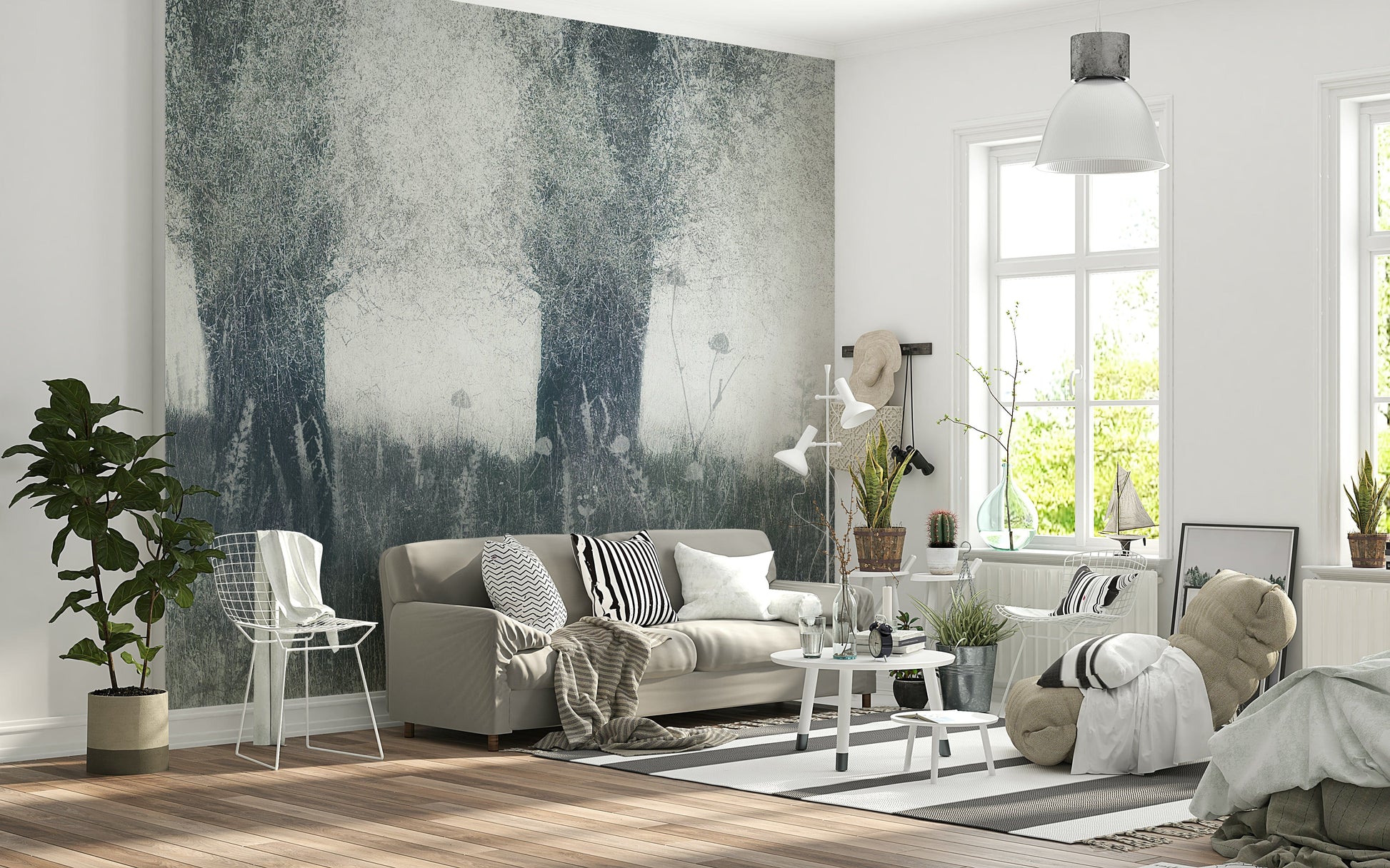 A beautiful wide-angle wall mural of an ethereal wood.