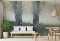 An artistic dreamy landscape mural on minimalist wallpaper.
