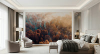 Misty Autumn Forest product, submerged trees, soft hazy glow, captivating image.