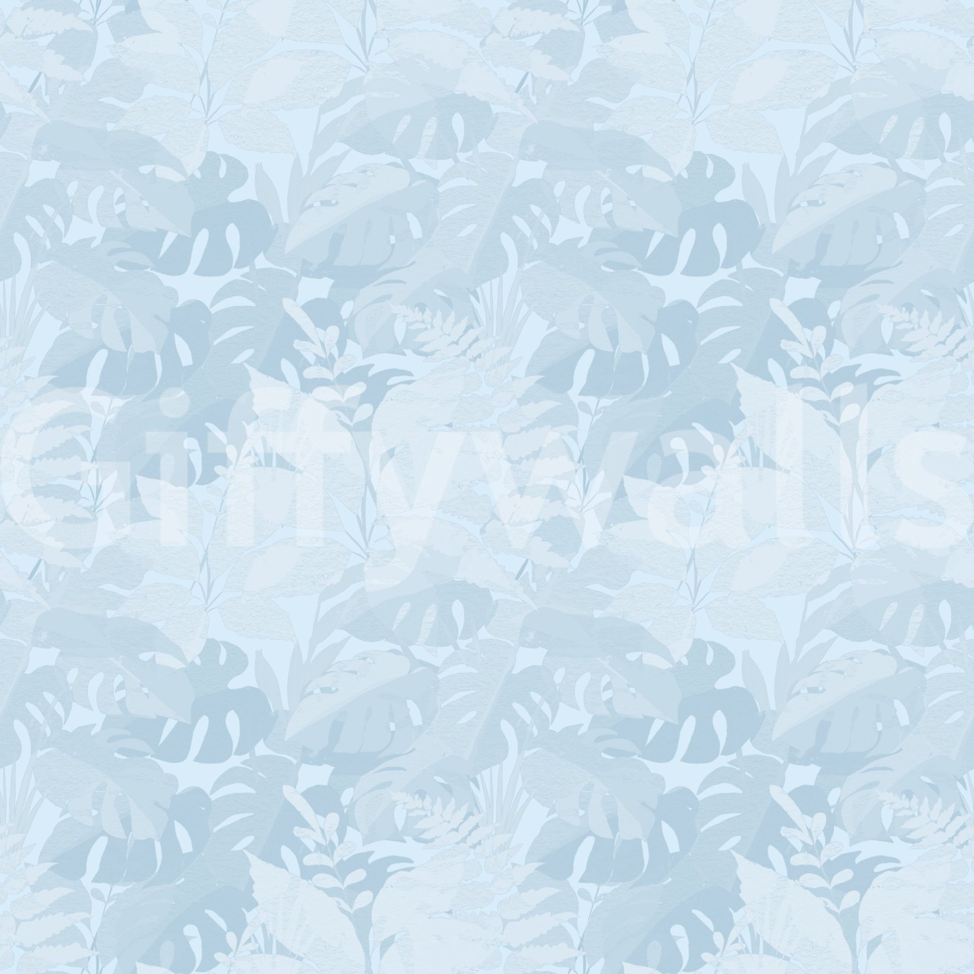 Soft botanical wallpaper with blue monstera leaf texture