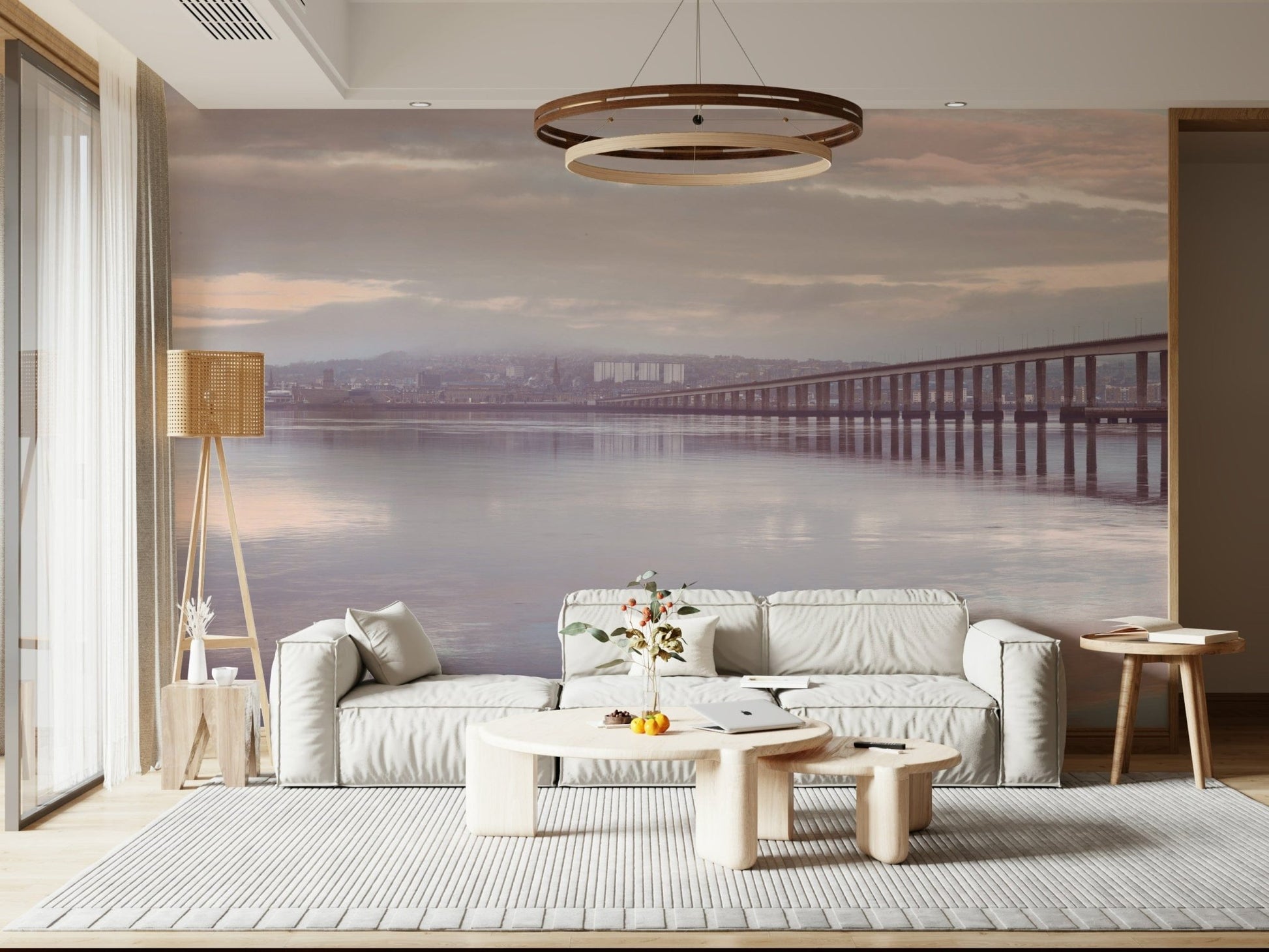Misty Bridge wallpaper for walls serene morning water reflection