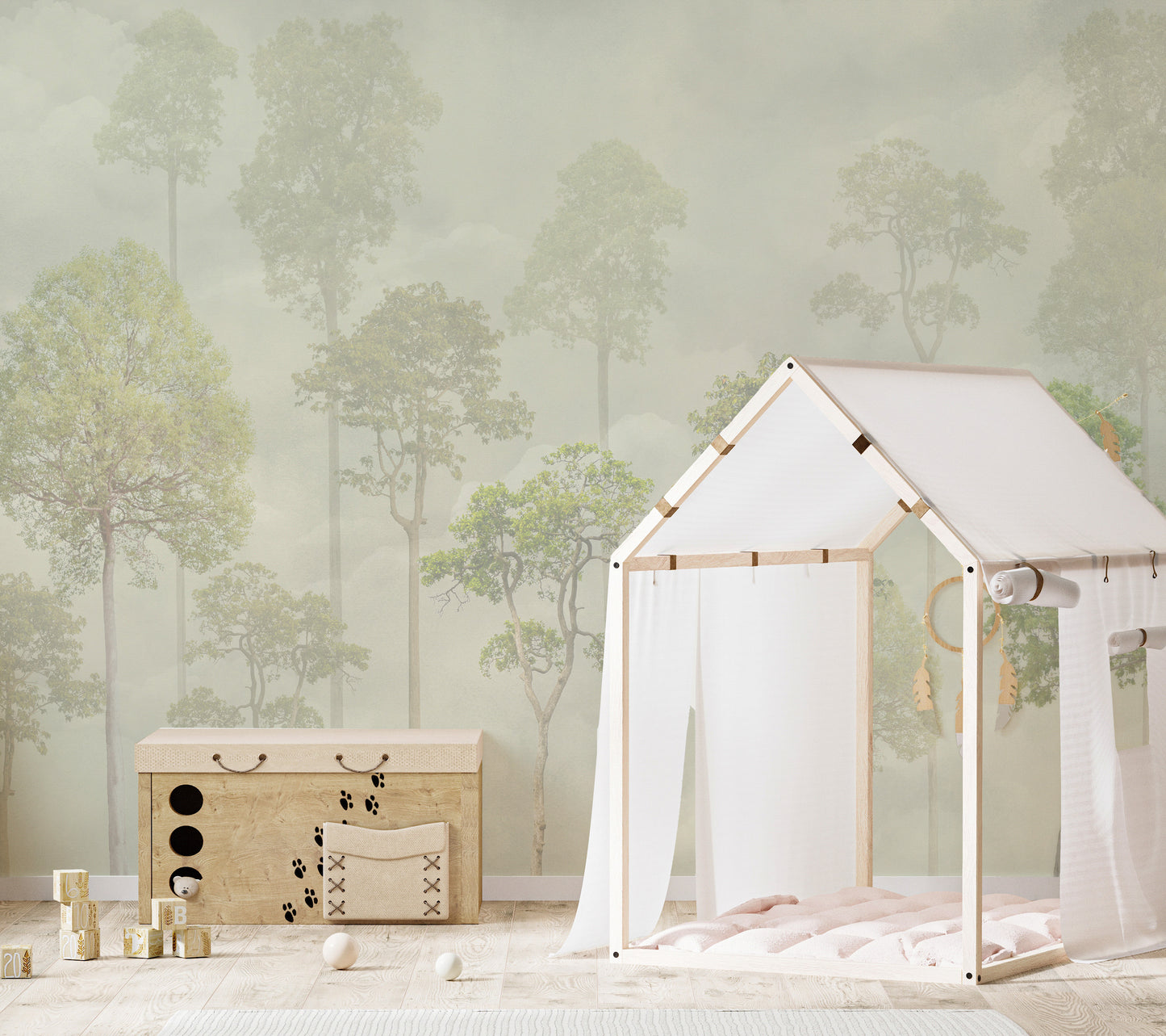 Misty Forest Green Wallpaper