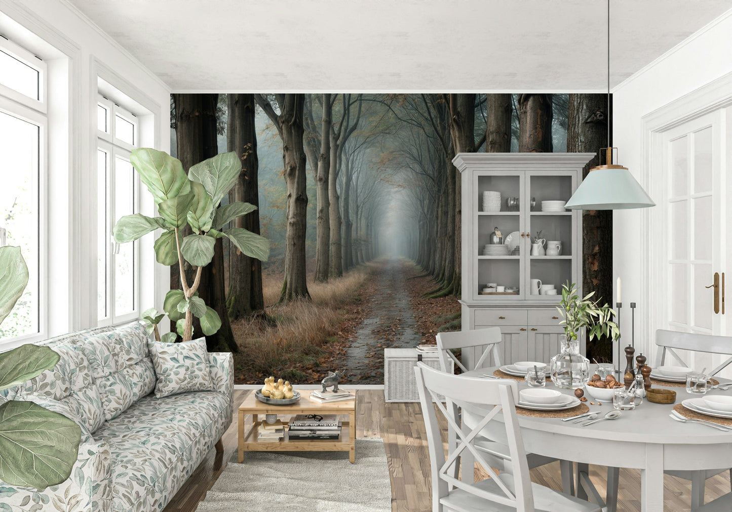 Misty Forest Path Wall Mural