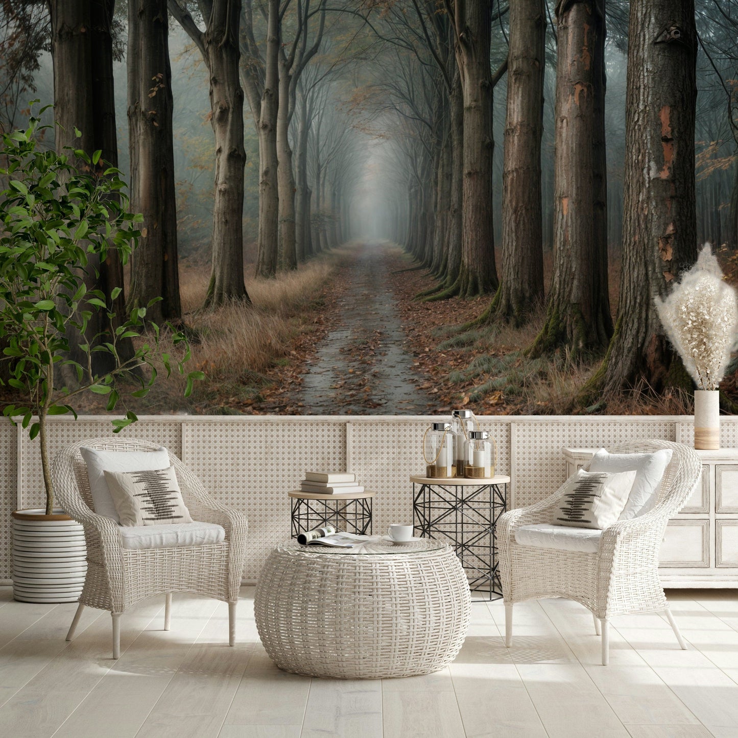 Misty Forest Path Wall Mural
