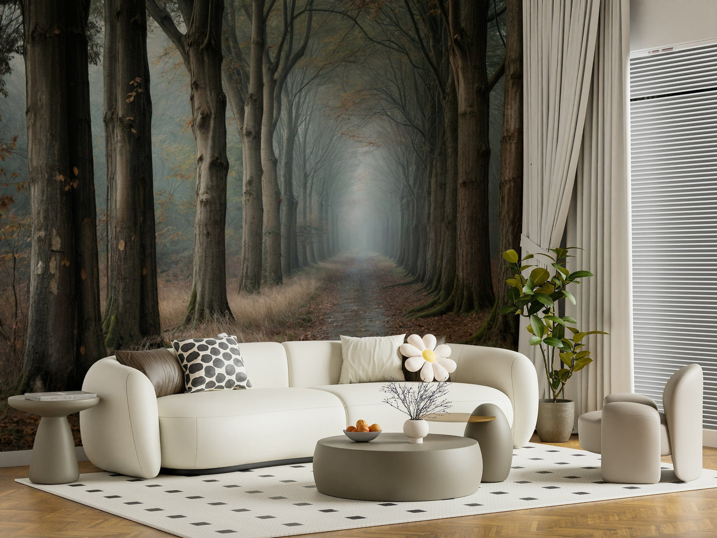 Misty Forest Path Wall Mural