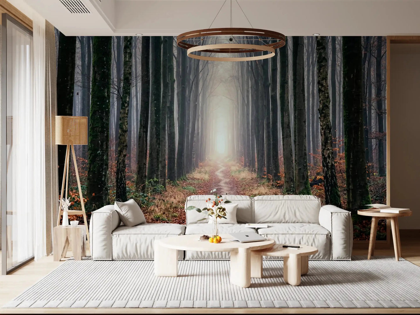 Hallway woodland path wall mural misty forest view