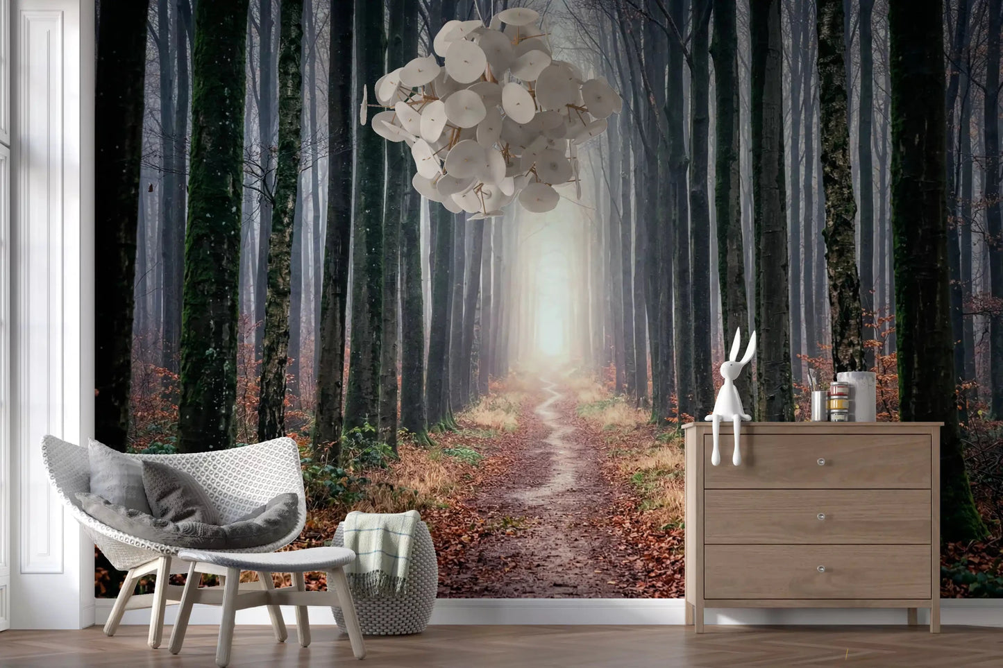 Misty Forest Serenity wall mural woodland trail view