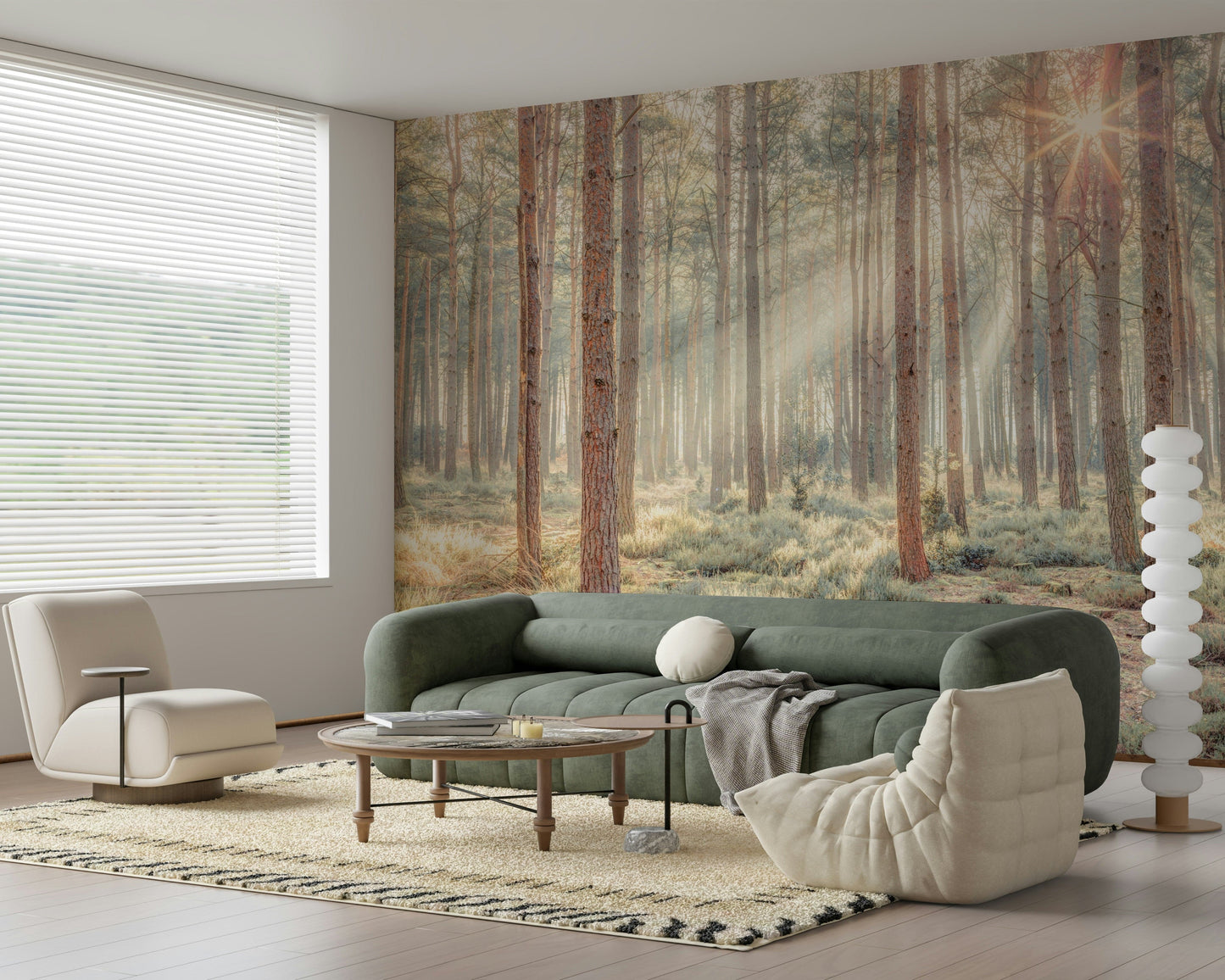 Sunrise's Kiss in the Misty Forest Wall Mural