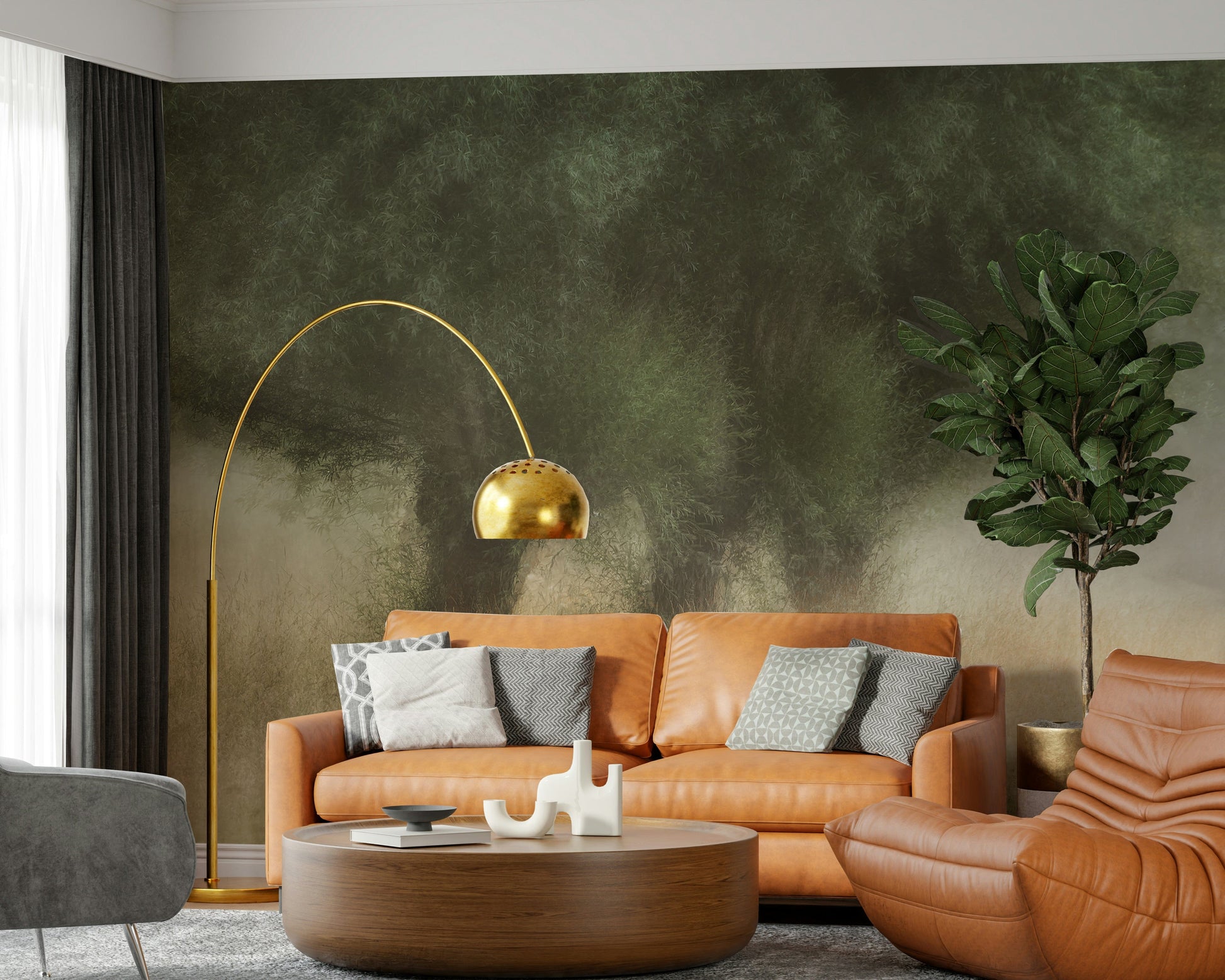 A calming serene forest wallpaper mural that defines a space.