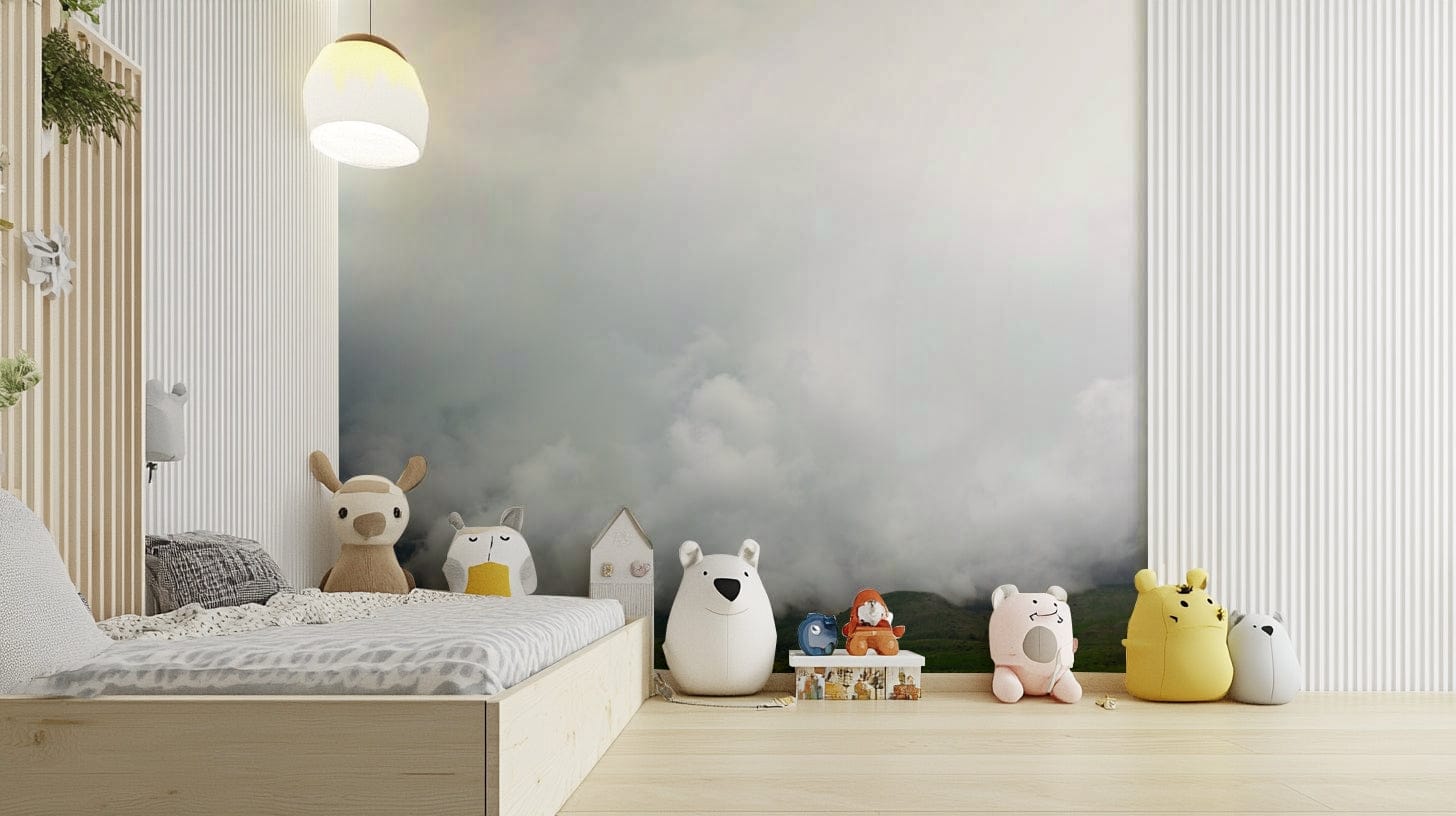 The peel and stick wallpaper showing realistic nature textures.