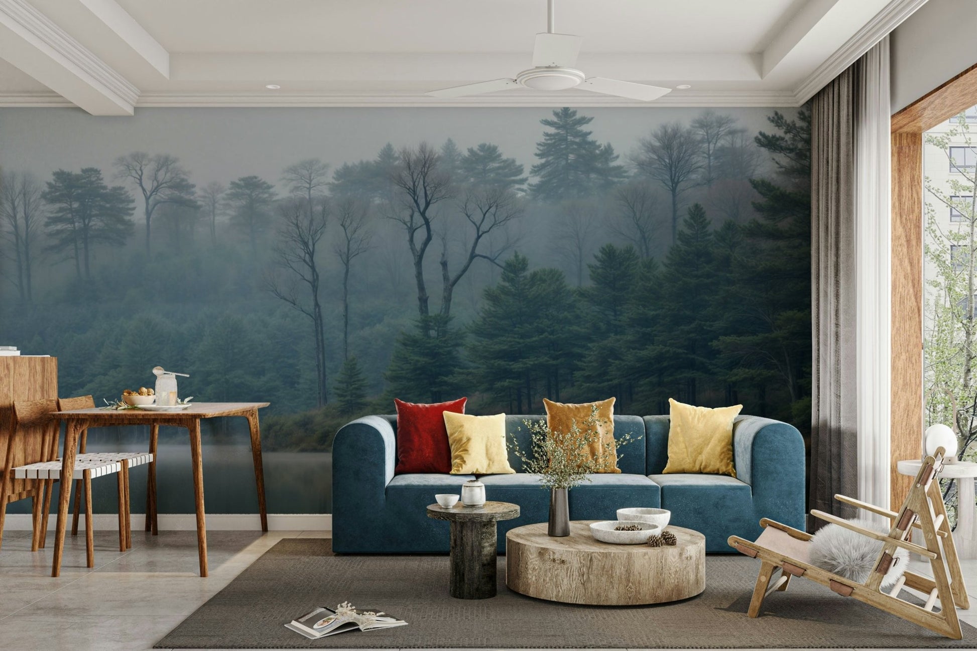 The colors are soft, muted tones of green, gray, and blue.

