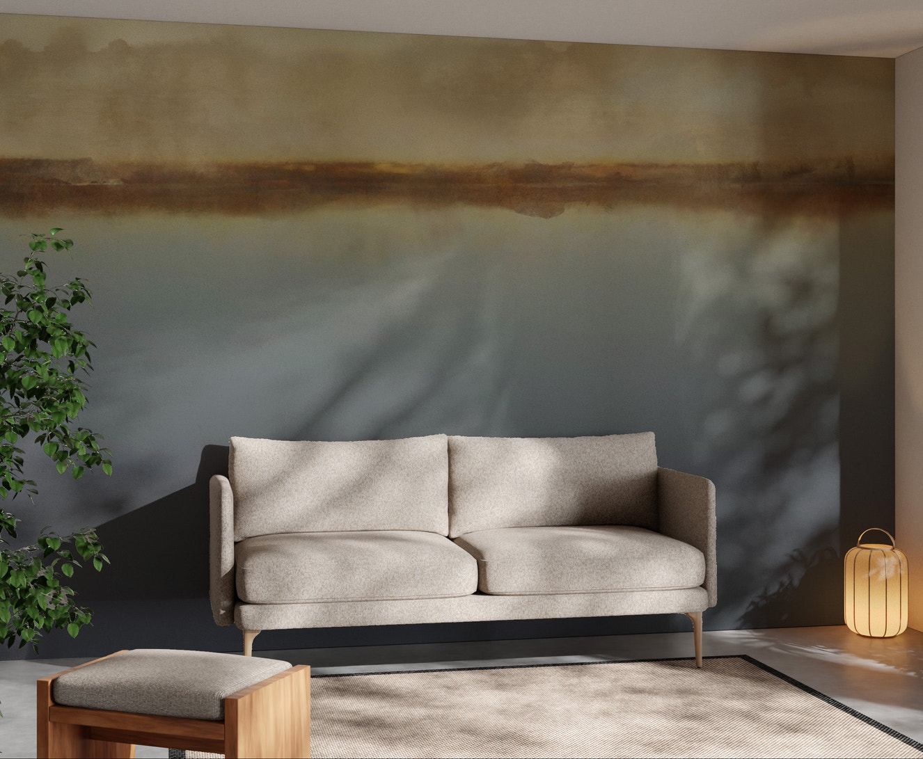 Serene misty water landscape wallpaper mural
