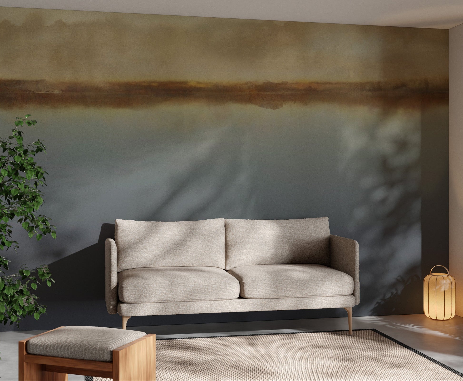 Serene misty water landscape wallpaper mural

