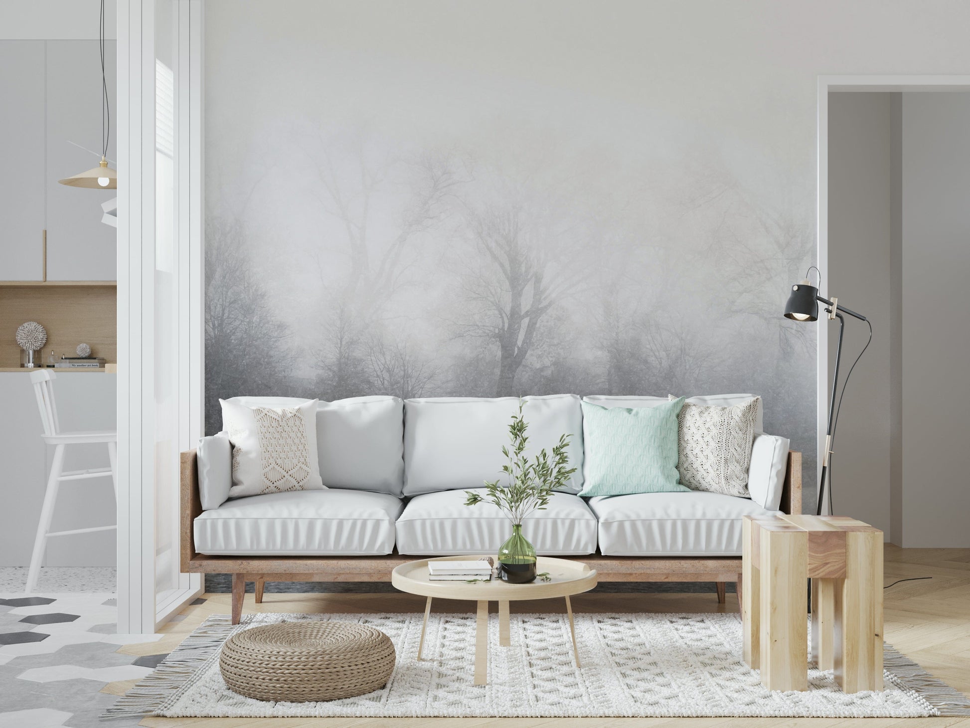 Detail shot of the soft mist and water in the Misty Lake's Edge Wall Mural.