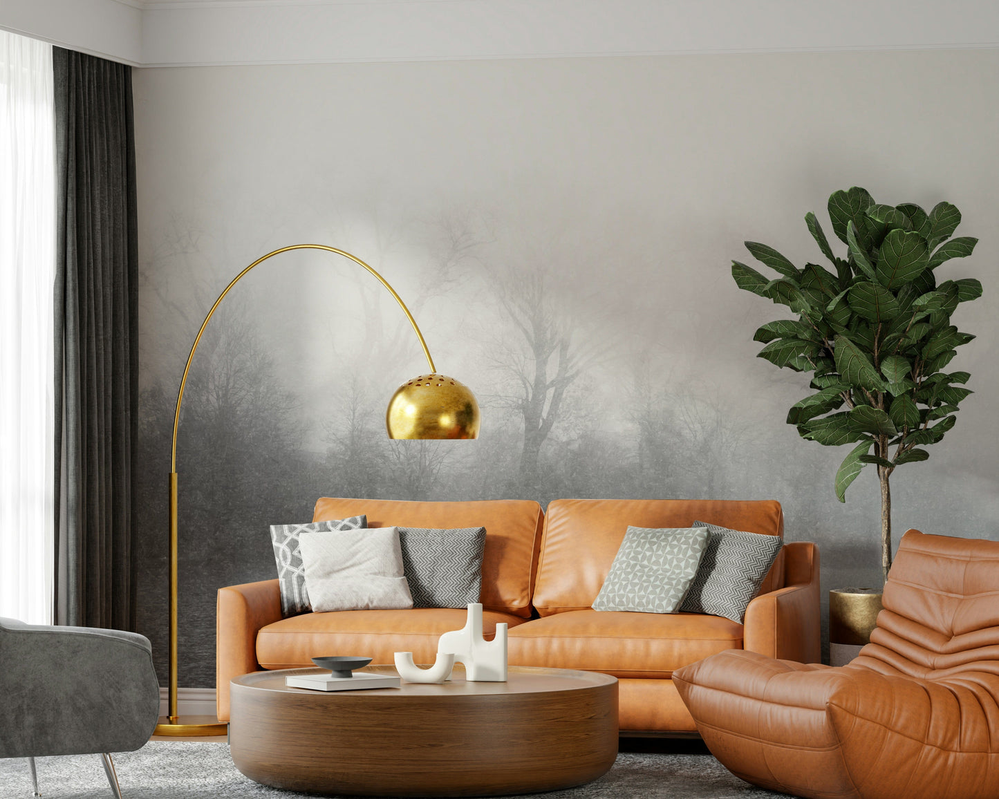 Muted blue colour palette on a high quality mural for a traditional dining room.