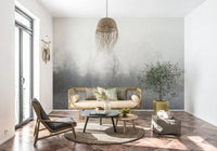 Durable wall mural showing a misty shoreline for a modern flat kitchen area.