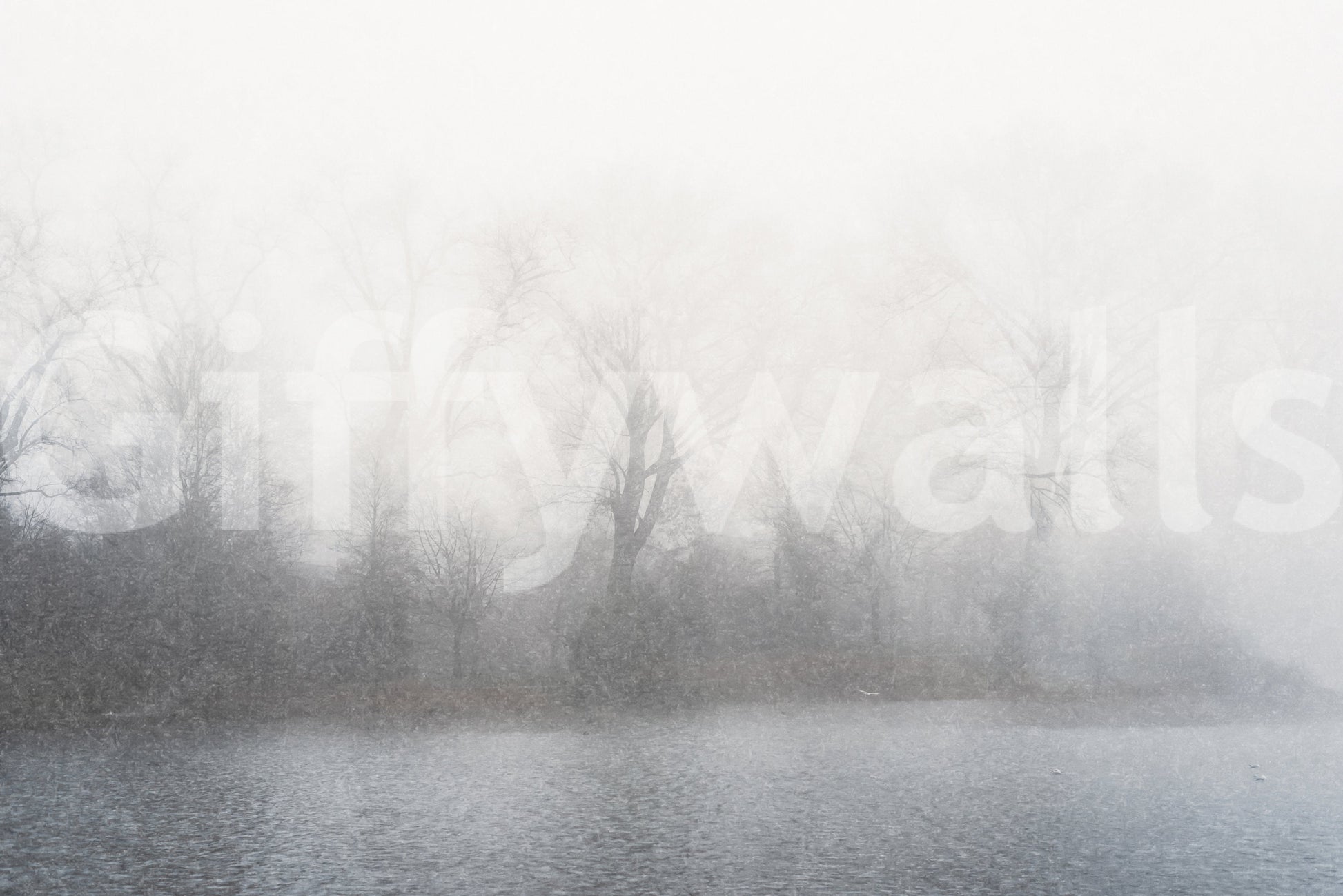 Minimalist lake scenery wallpaper for a nursery with a focus on natural textures.