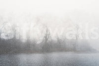 Minimalist lake scenery wallpaper for a nursery with a focus on natural textures.