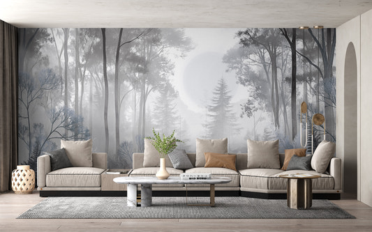 Misty Monochrome Forest Wall Mural