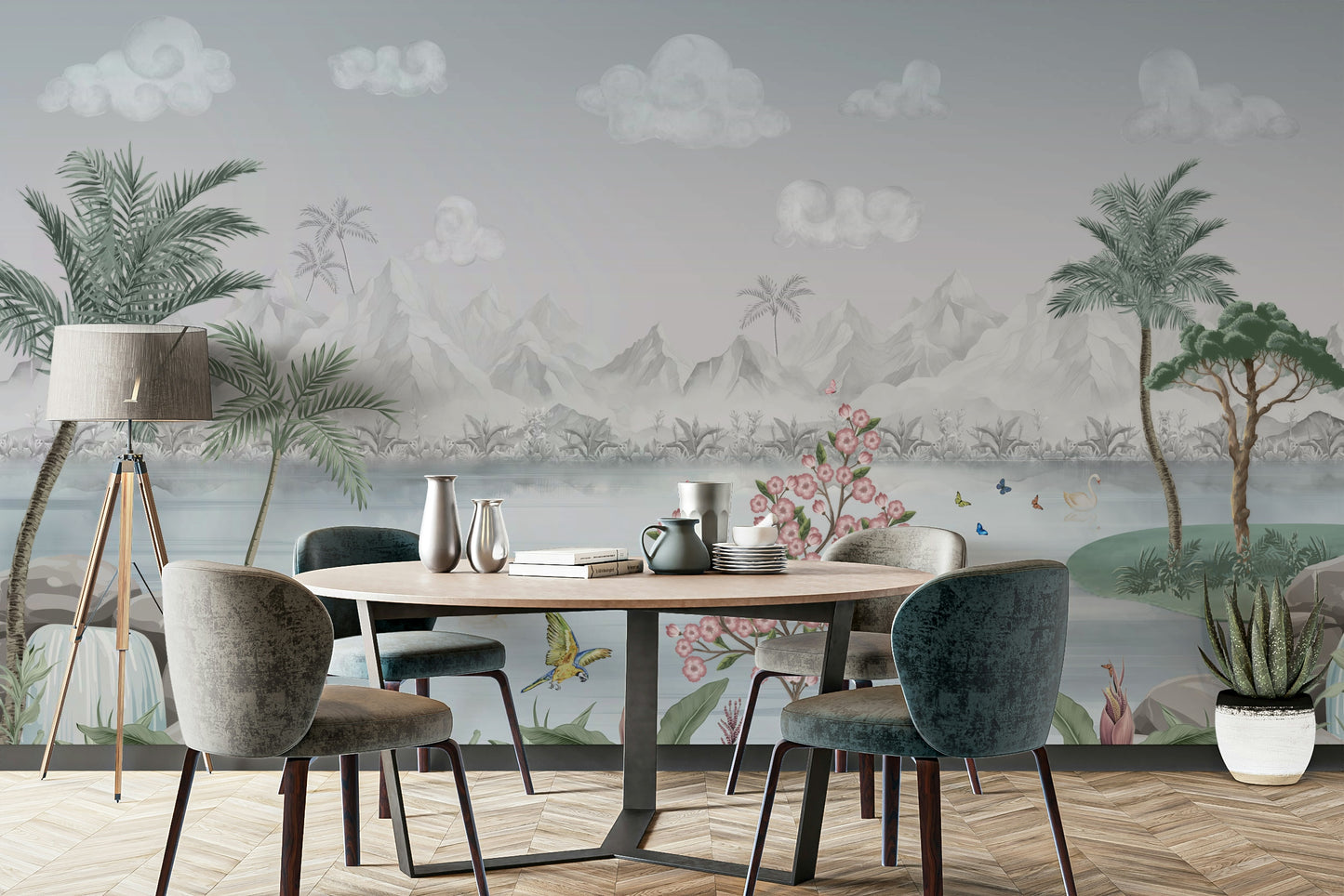 Misty Mountain Lake Escape Wall Mural