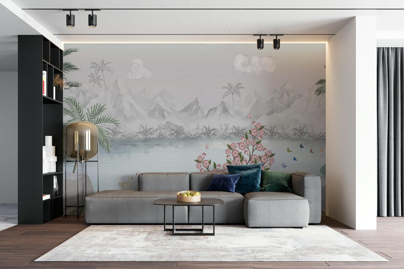 Misty Mountain Lake Escape Wall Mural