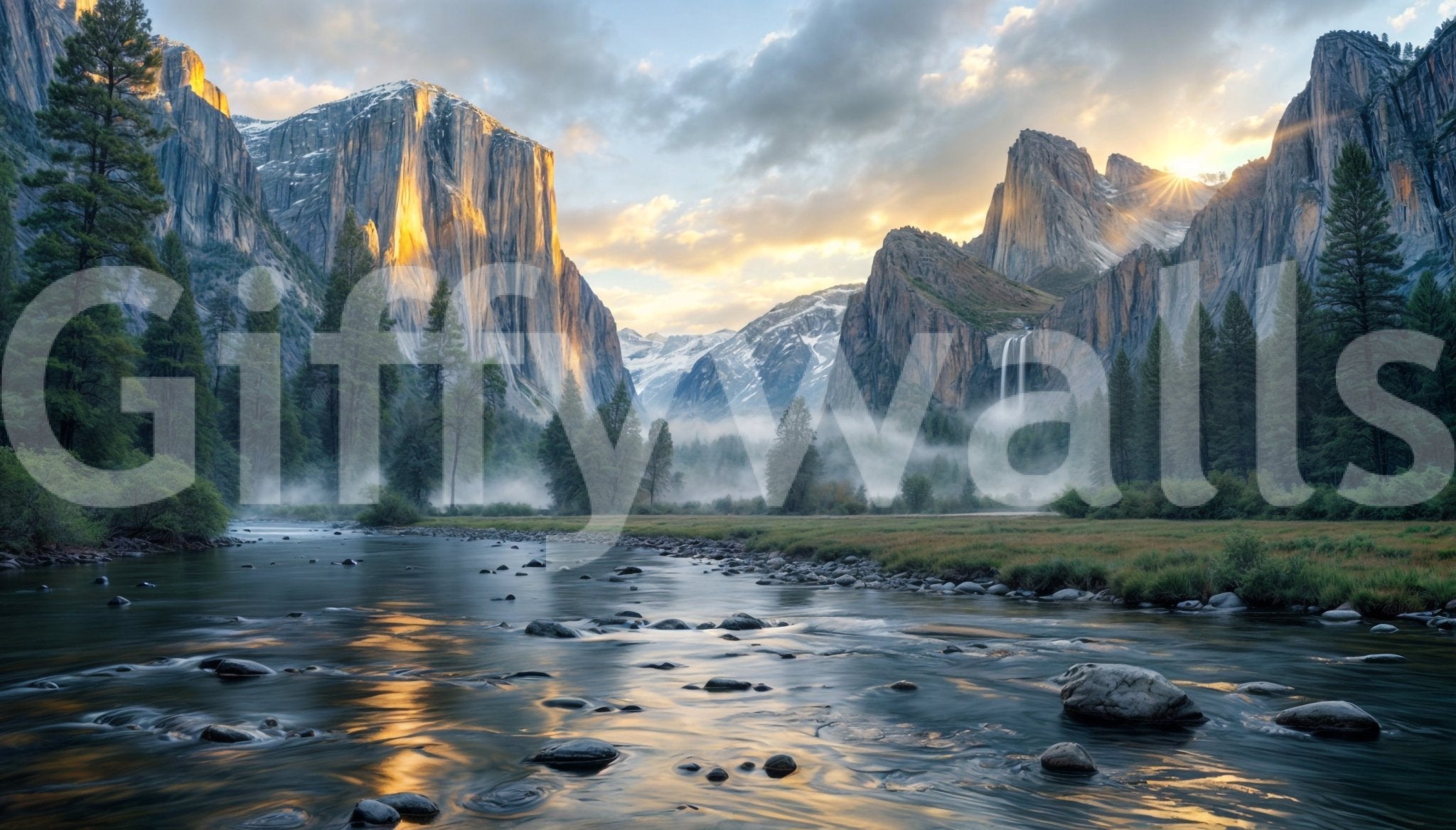 Buy Misty Peaks Panorama Mountain Landscape Wall Mural | UK