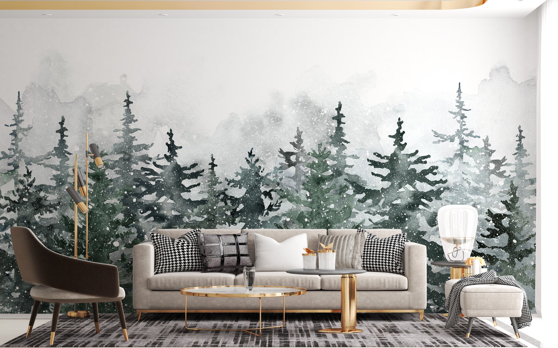 Misty Pine Winter Forest Wallpaper Mural - Giffywalls