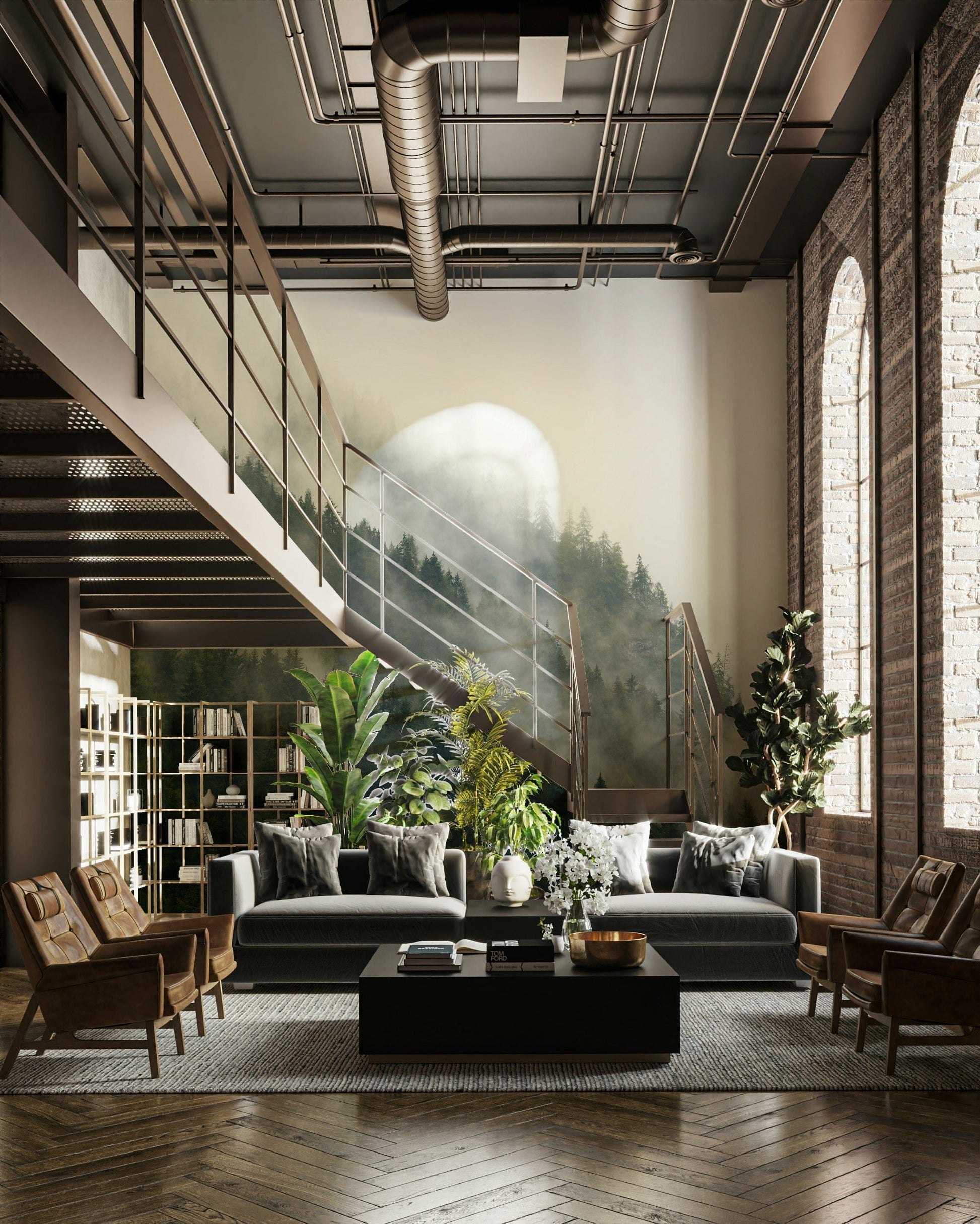 A classic forest wallpaper for walls with a misty theme.

