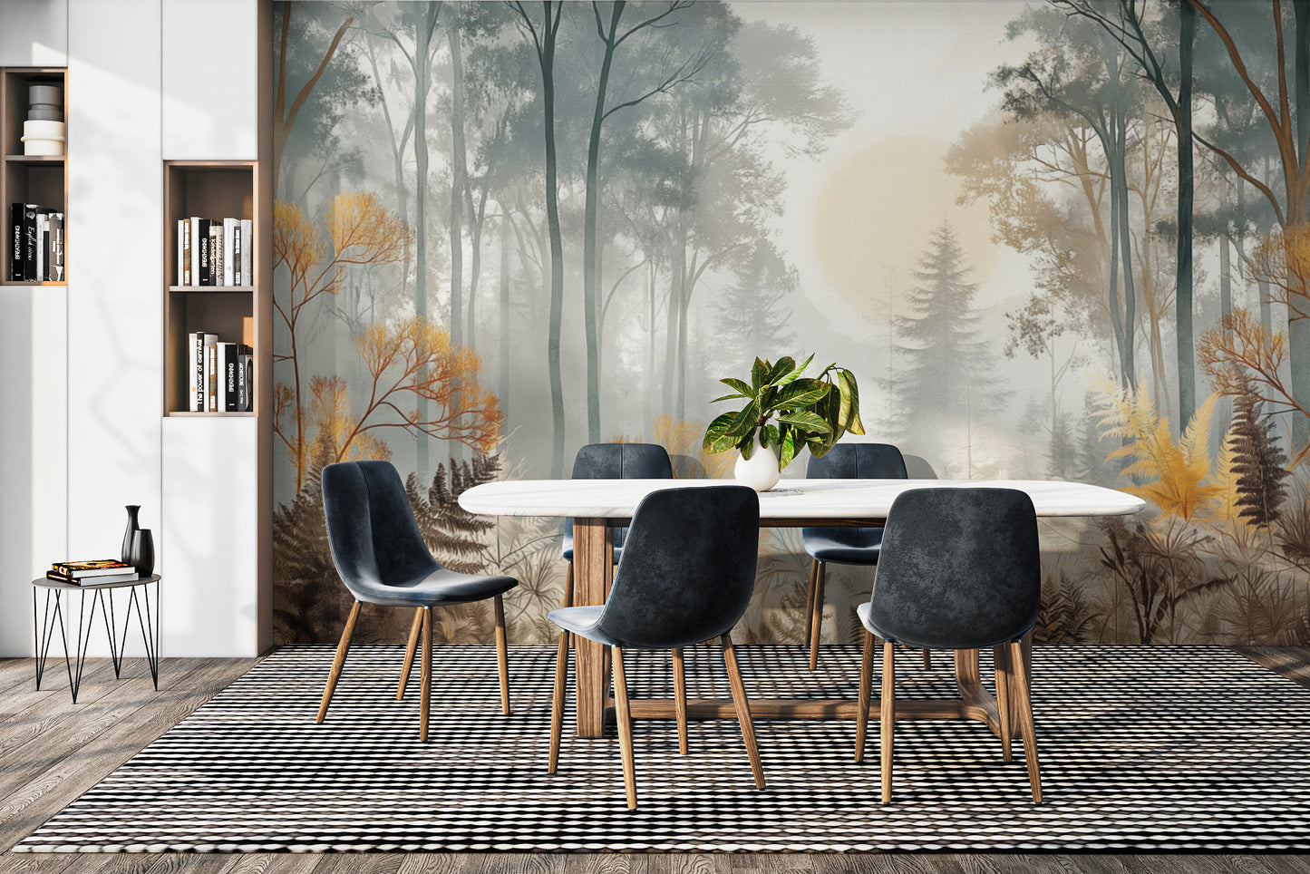 Misty Sunlit Forest Wall Mural
