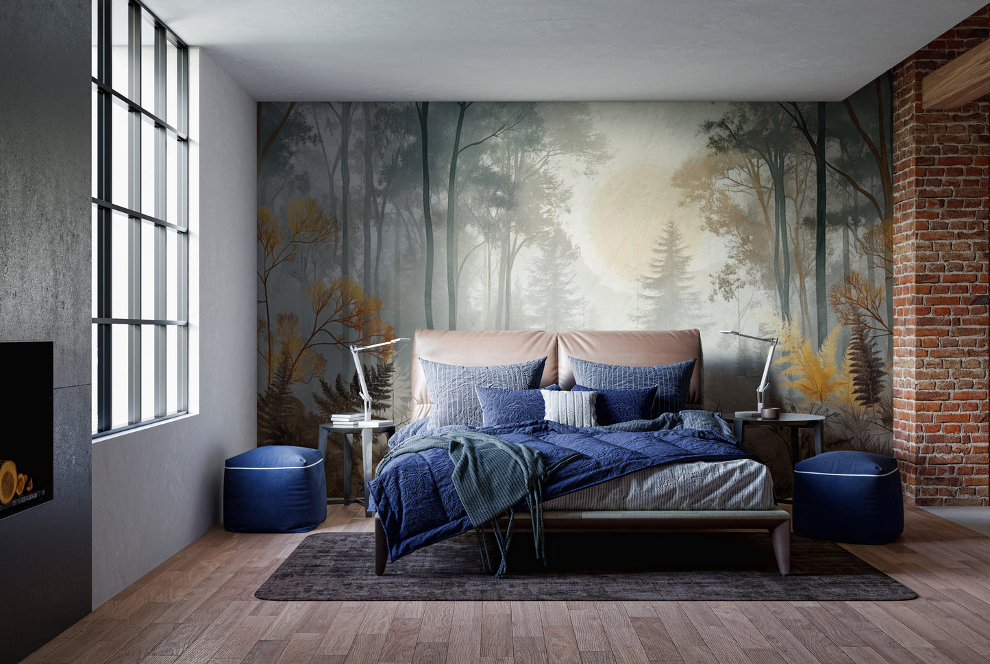 Misty Sunlit Forest Wall Mural
