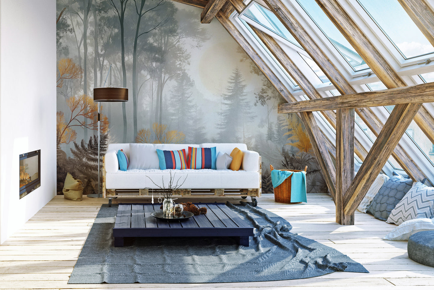 Misty Sunlit Forest Wall Mural