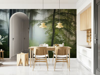 Woodland mist wall mural complements dining room style