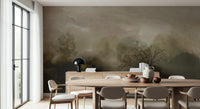 A tranquil misty woods wall mural for your decor.