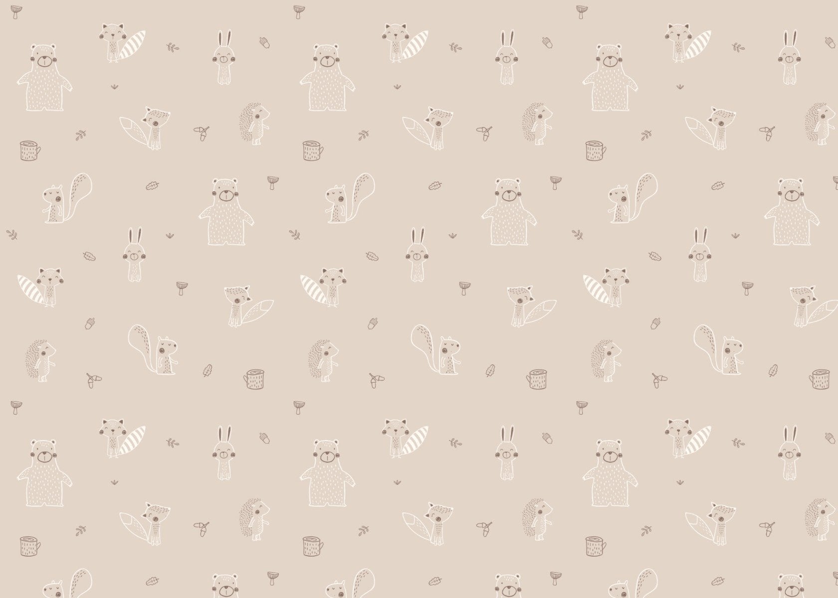 Beige Baby Forest Friends Wallpaper