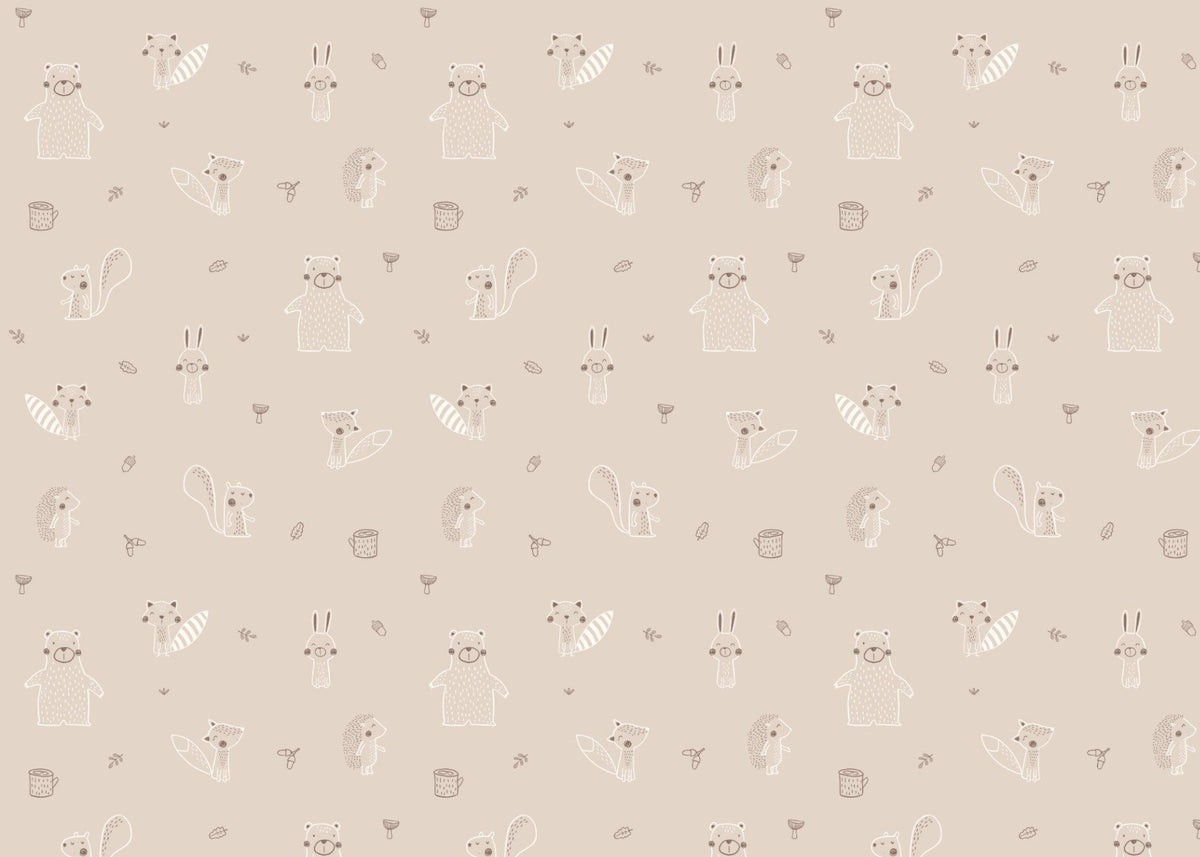 Beige Baby Forest Friends Wallpaper in your room — zoomed