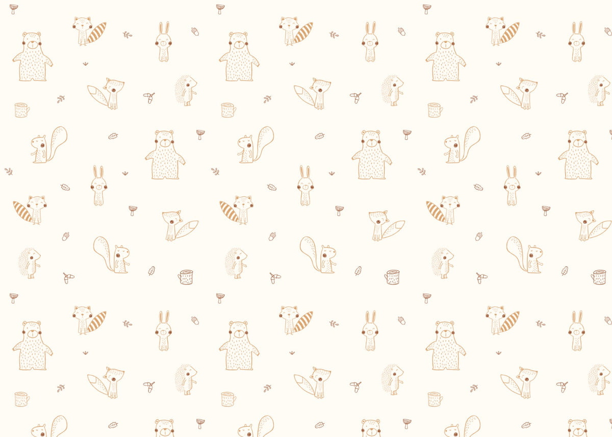 Cream Baby Forest Friends Wallpaper in your room — zoomed