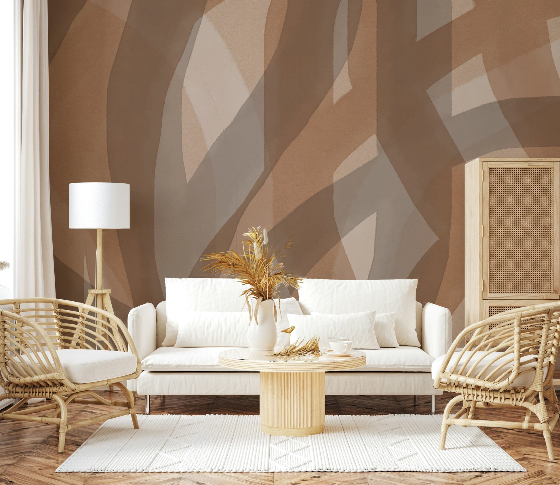 An artistic minimalist form mural for home decor.

