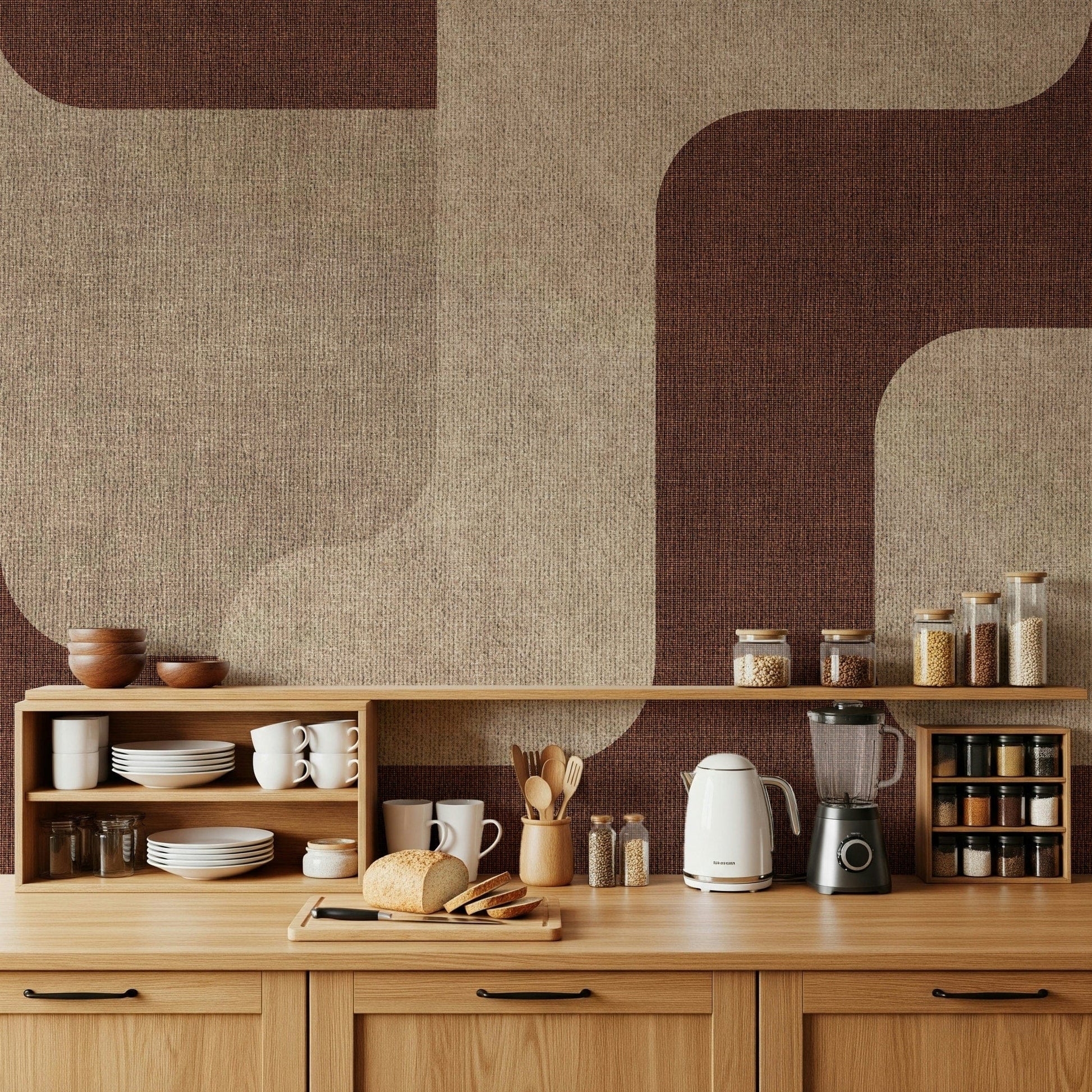 Neutral brown designs grace this elegant wallpaper.