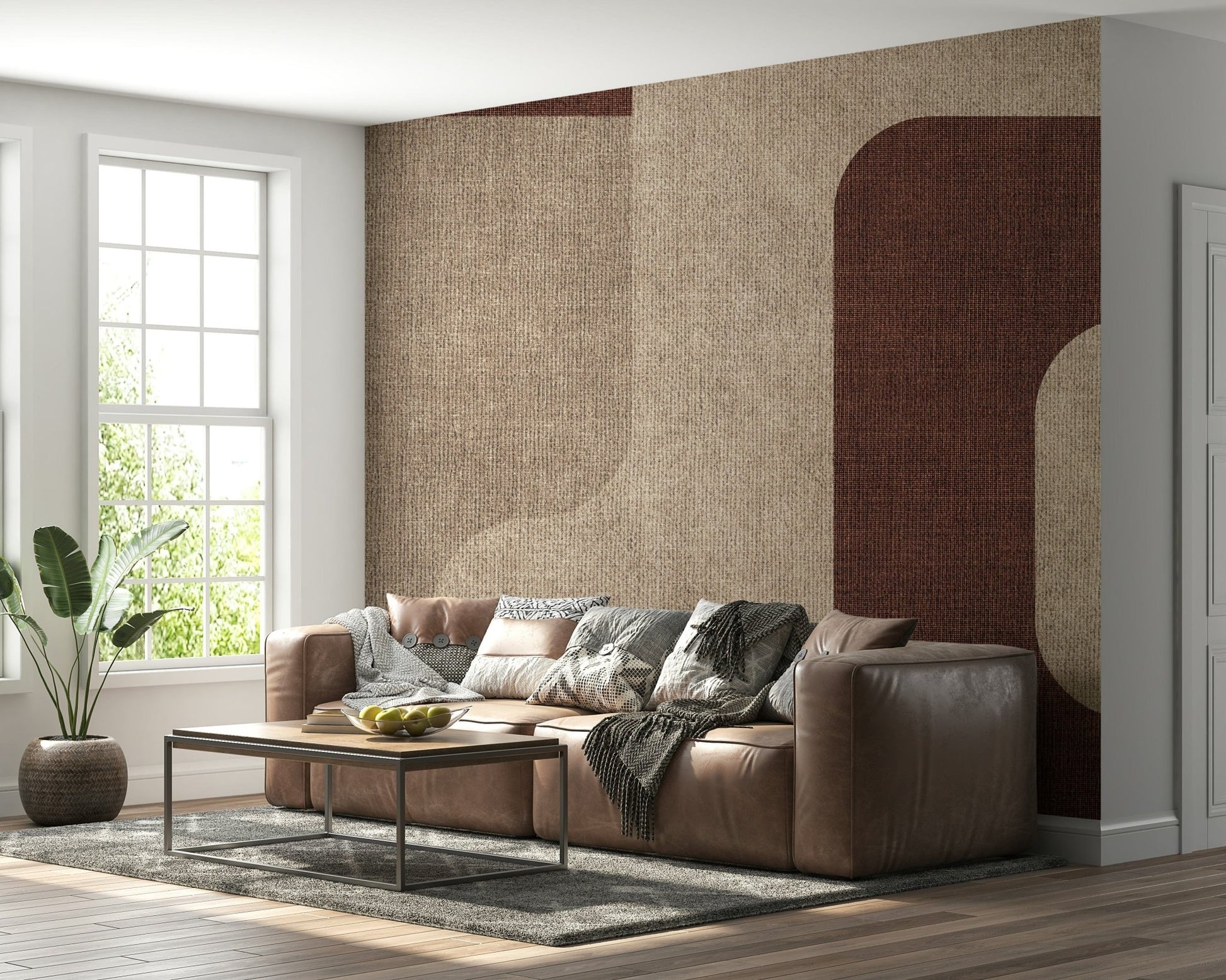 Smooth curved designs highlight this textured wallpaper.
